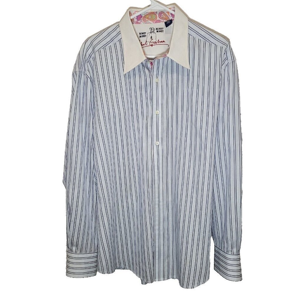 Robert Graham Wall St Money Bags Long Sleeve Button Down Jaquar Shirt 2XL Blue